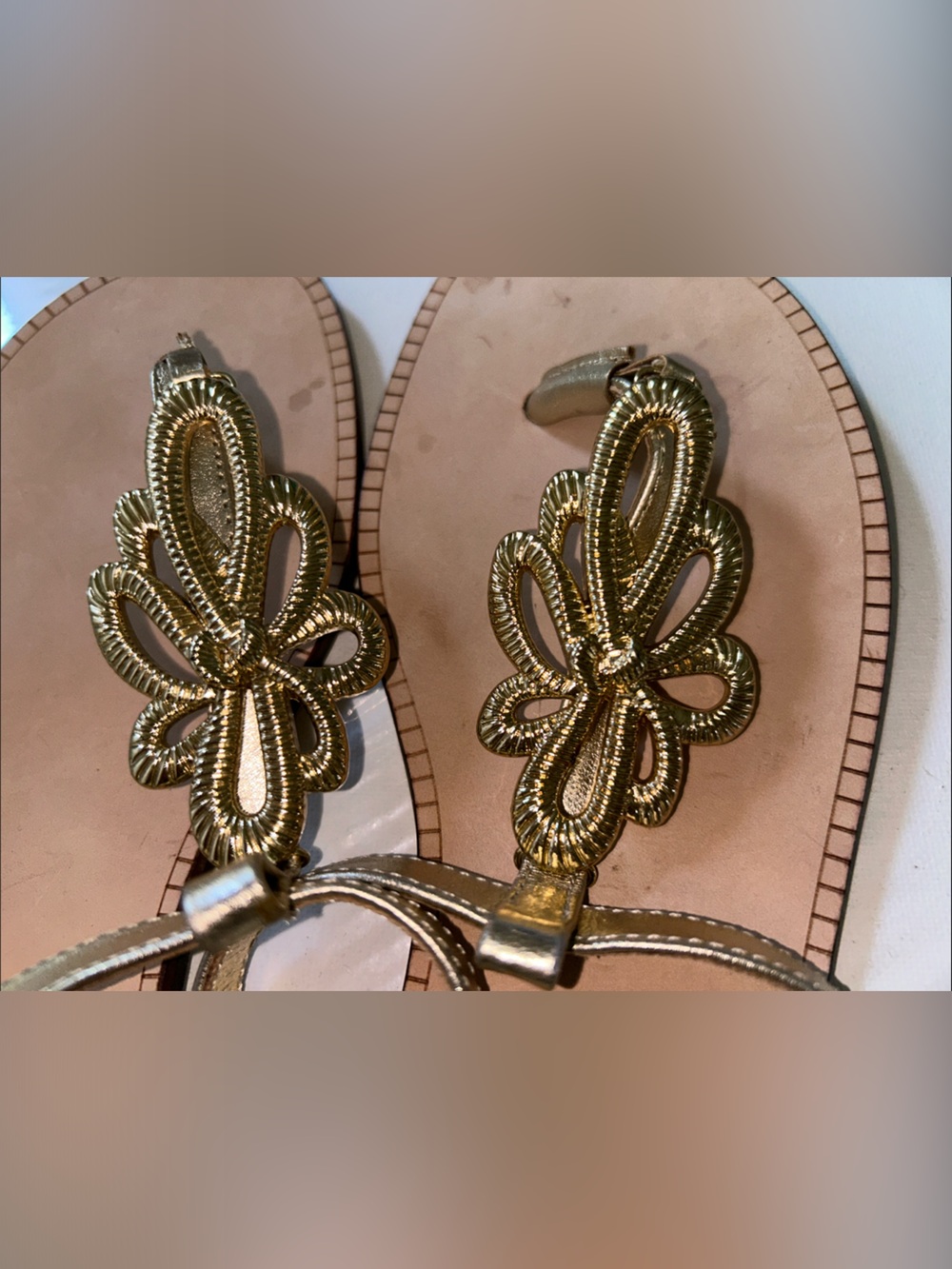 Lilly Pulitzer Metallic Gold Floral T-Strap Sandals - Picture 5 of 6